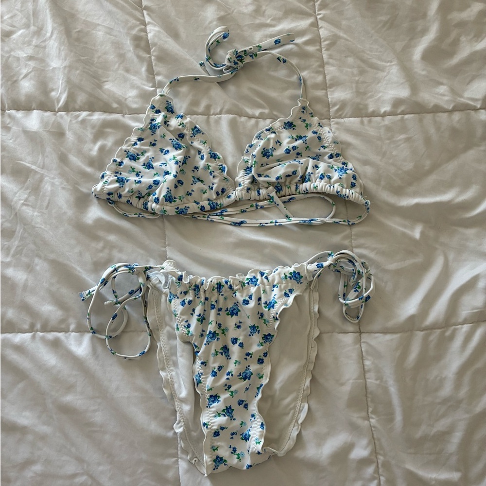 Wild Fable White and Blue Floral Bikini